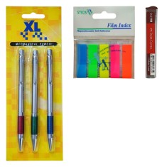 Set 3 creioane mecanice cu radiera, XL, corp metalic cu mine 05 HB+ Stick Index Color