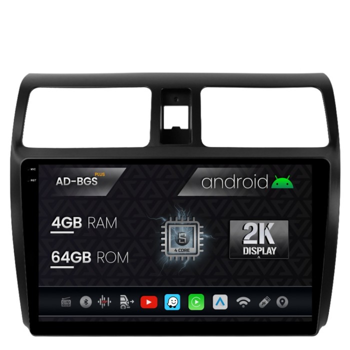 Navigatie 2K Suzuki Swift (2003-2010), Android OS, S-Quadcore 4GB RAM + 64GB ROM, 10.36 Inch - AD-BGS100042K+AD-BGRKIT301
