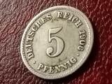5 pfennig 1906 F, stare EF+, cota ridicata. Discount conform descrierii [10 - 20 %. Vezi descrierea.].