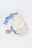 Cumpara ieftin Set 2 body-uri bebe unisex -100% bumbac organic - Ecru/Bleu, BabyCosy (Marime: 12-18 Luni)