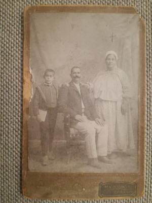 Foto carton kabinett veche, 11x16 cm, M. K. Dudinsky, Craiova, familie foto