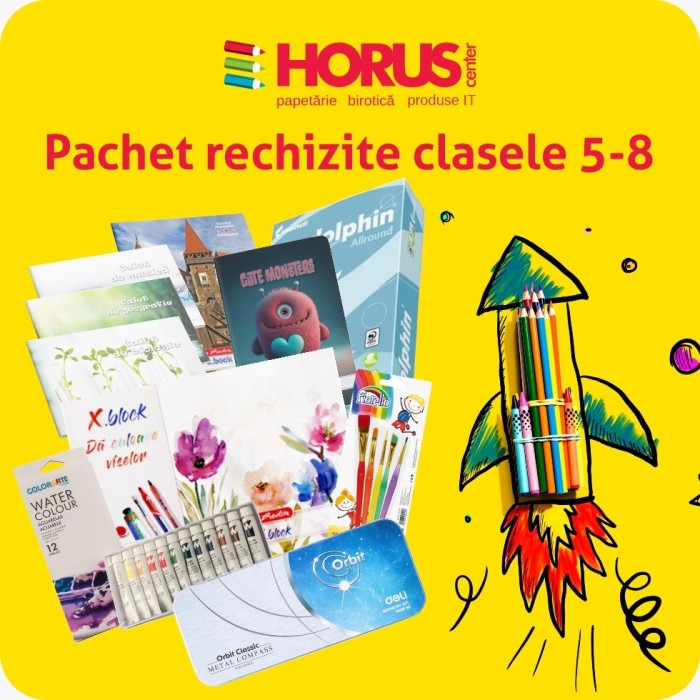 Pachet rechizite școlare, set complet, 25 piese, pentru Clasele 5-8