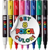 Set 8 Markere POSCA PC-1M , Varf Fin 0.7 mm
