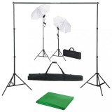 VidaXL Kit studio foto cu fundal, lămpi și umbrele