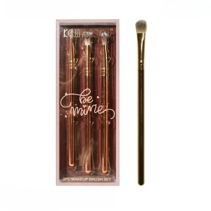 Set 3 pensule de machiaj, flippy, portabile, pentru fard de ochi, din par sintetic moale, auriu, 16.5x6.5x1.6 cm