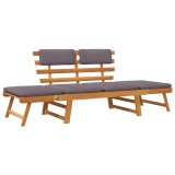 vidaXL Bancă de grădină cu perne 2-&icirc;n-1, 190 cm, lemn masiv de acacia