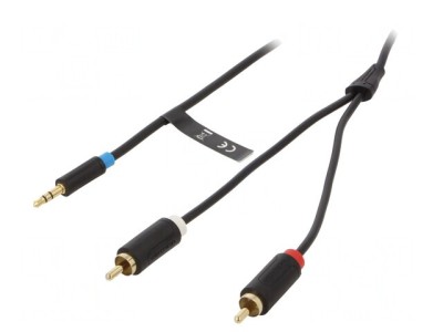 Cablu Jack 3,5mm la RCA x2, 5m, Aurit, Negru foto