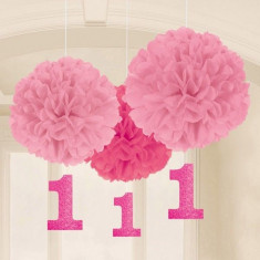 Decoratiuni pom pom 1 an fetita 40cm Prima Aniversare set 3 buc foto