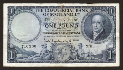 Scotia 1 Pound The Commercial Bank of Scotland s716260 1954 foto