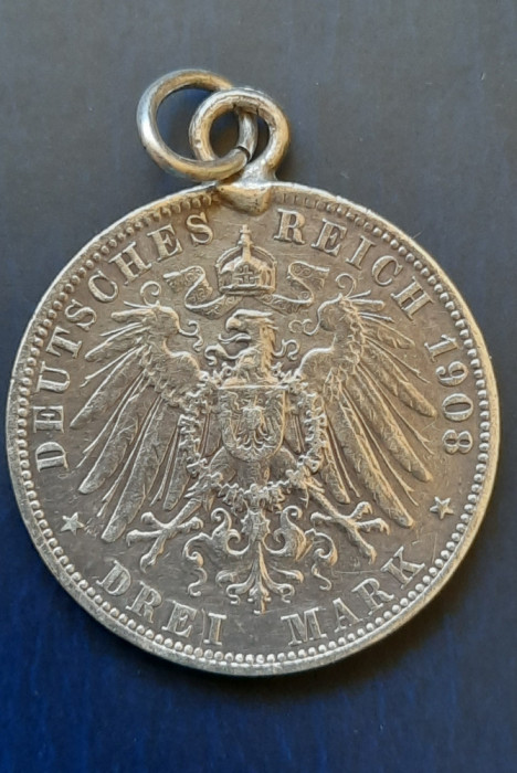 Moneda de argint - 3 Mark &quot;Wilhelm II&quot;, Statele germane, 1908 - A 3722