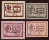 Romania , set complet ( de 4 valori ) bani de necesitate / urgenta pt orasul Cernauti / Czernowitz Bucovina emise in 1914 . Set rar de gasit complet