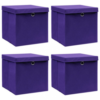 vidaXL Cutii depozitare cu capace 4 buc. violet, 32x32x32 cm, textil foto