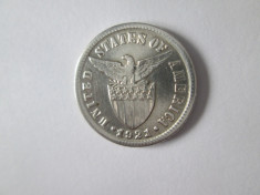 Filipine administratia USA 10 Centavos 1921 argint aUNC foto