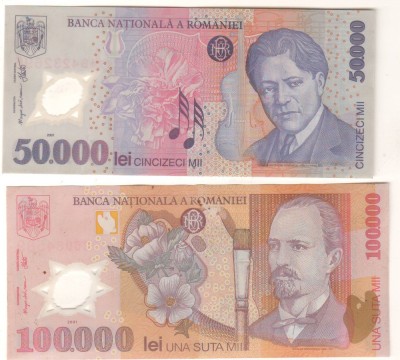 SV * Romania LOT BNR 50000 si 100000 LEI 2001 (2002 si 2003) * polimer foto