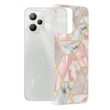 Husa compatibila cu realme c35, marble floral, roz