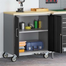 vidaXL Bancă de lucru cu roata cu blocare negru și gri 75 x 45 x 85 cm