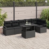 Setul de Sofa de Grădină vidaXL cu 7 Piese cu Perne Negru din Ratan Polimeric