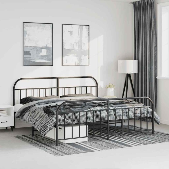 vidaXL Cadru pat metalic cu tăblii de cap/picioare, negru, 183x213 cm 353658