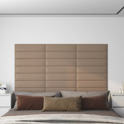 vidaXL Panouri perete 12 buc. cappuccino 60x15 cm piele eco 1,08 m&amp;sup2; foto