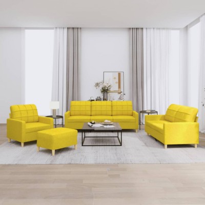 vidaXL Set de canapele cu perne, 4 piese, galben deschis, textil foto