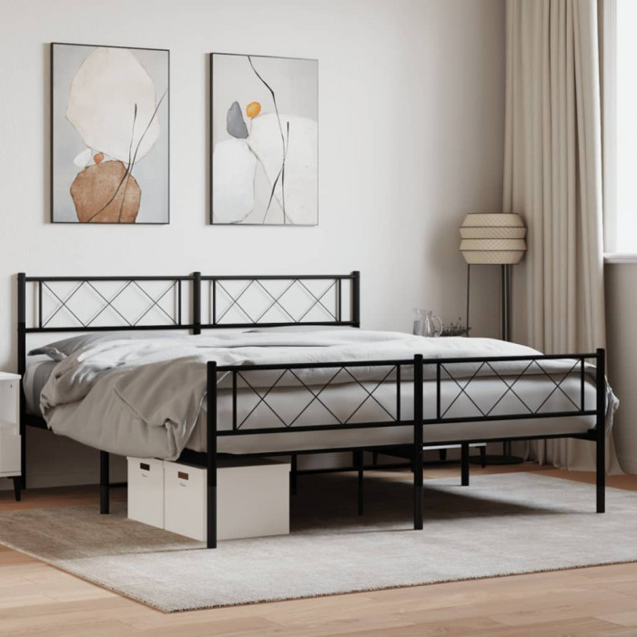 vidaXL Cadru pat metalic cu tăblie de cap/picioare, negru, 120x200 cm
