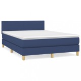 Cumpara ieftin Pat box spring cu saltea, albastru, 140x200 cm, textil