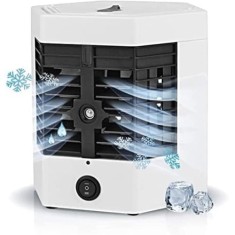 Mini aer conditionat portabil, cu maner de transport, alimenatre USB, cu 3 trepte de viteza, filtru detasabil, rezervor apa de 750 ml, alb/negru