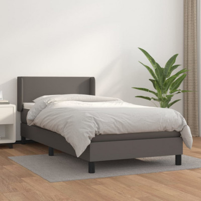 vidaXL Pat box spring cu saltea, gri, 80x200 cm, piele ecologică foto