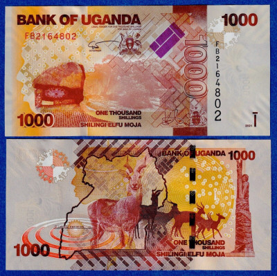 UGANDA █ bancnota █ 1000 Shillings █ 2021 █ P-49 █ UNC █ necirculata foto