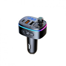 Modulator FM Bluetooth Serioux, QC 3.0, USB Type-C, banda RGB, microfon incorporat, Negru