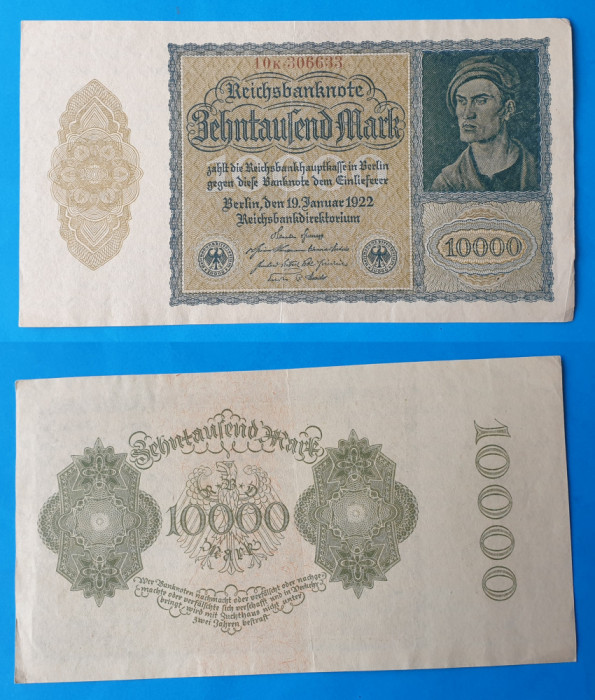 Bancnota veche - Germania 10000 Mark 1922 - circulata in stare foarte buna