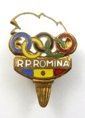 INSIGNA OLIMPIADA MELBOURNE 1956 - COMITETUL OLIMPIC ROMAN (NOC) , RARA, IM 1.67 foto