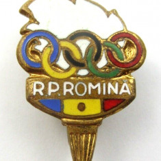 INSIGNA OLIMPIADA MELBOURNE 1956 - COMITETUL OLIMPIC ROMAN (NOC) , RARA, IM 1.67