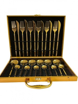 Set tac&amp;acirc;muri inox auriu Mirror Gold, 24 piese, pentru 6 persoane, finisaj lucios foto