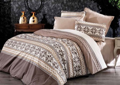 Lenjerie de pat matrimonial cu husa elastic pat si fata perna patrata, Troia, bumbac ranforce, gramaj tesatura 120 g/mp, multicolor foto