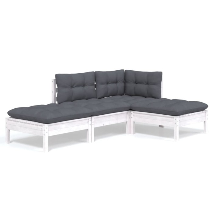 Set mobilier gradina cu perne, 4 piese, lemn masiv de pin