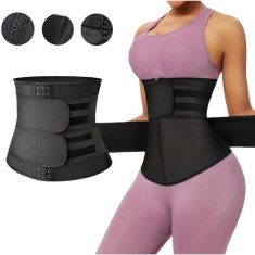 Corset modelator talie, dublu strat, cu fermoar si benzi ajustabile, negru, L foto