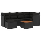 Cumpara ieftin Set canapele de gradina cu perne, 7 piese, negru, poliratan