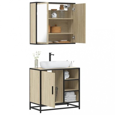 vidaXL Set mobilier de baie, 2 piese, stejar sonoma, lemn prelucrat 3300906 foto