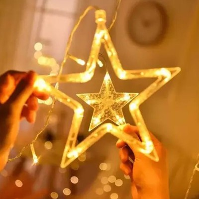 Decoratiune LED forma stea, pentru fereastra, lumina alb calda, alimentare baterii, 19 x 1 x 19 cm foto