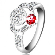 Inel din argint 925, contur de inimă din zirconii transparente, cerc și zirconiu strălucitor roz - Marime inel: 55