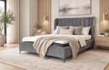 Cumpara ieftin Pat Tassimo 160x200 cm, tapitat din catifea, culoare gri, cu somiera inclusa