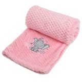 Patura Bebe Catifea Roz cu Elefant Brodat 100x75cm, CMCLASS