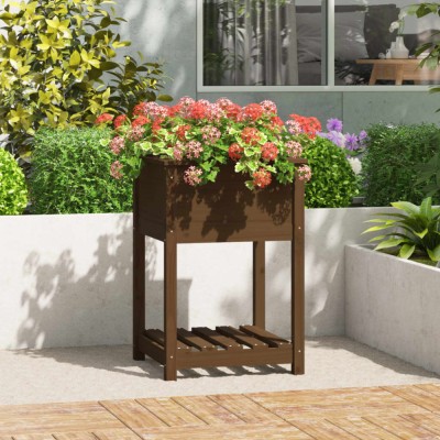 Gossi jardiniera cu raft, maro miere, 54x54x81 cm, lemn masiv pin foto