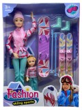 Set Papusi Fashion Skiing Sports cu Accesorii de Schi si Snowboard