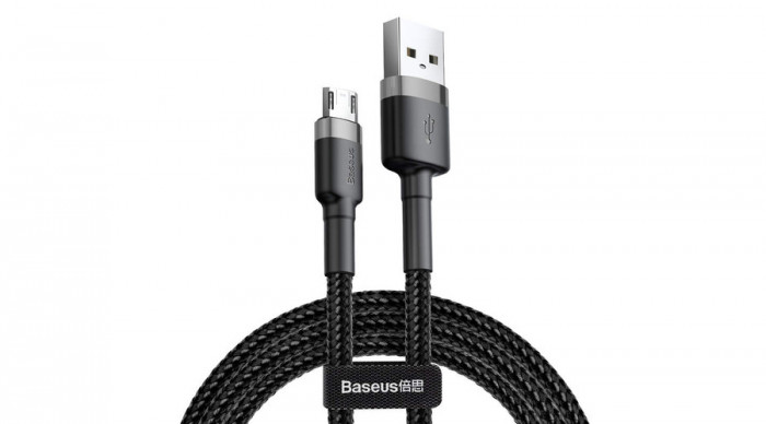 Baseus Micro USB Cafule Cablu de date și &icirc;ncărcare 1.5A 2m gri negru (CAMKLF-CG1)
