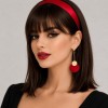 Cercei eleganti auriu si rosu, design cu perla si strasuri, aliaj metalic, pentru femei, lungime 7 cm