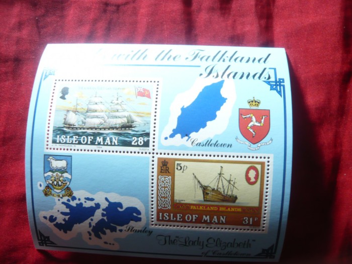 Bloc Insula Man 1984 - Corabii , Harta I-le Falkland