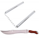 Set maceta de vanatoare IdeallStore&reg;, Knife of Mind, otel inoxidabil, argintie, 46 cm si nunceag metalic