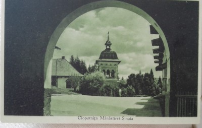 Carte postala, Clopotnita Manastirei Sinaia, perioada interbelica foto